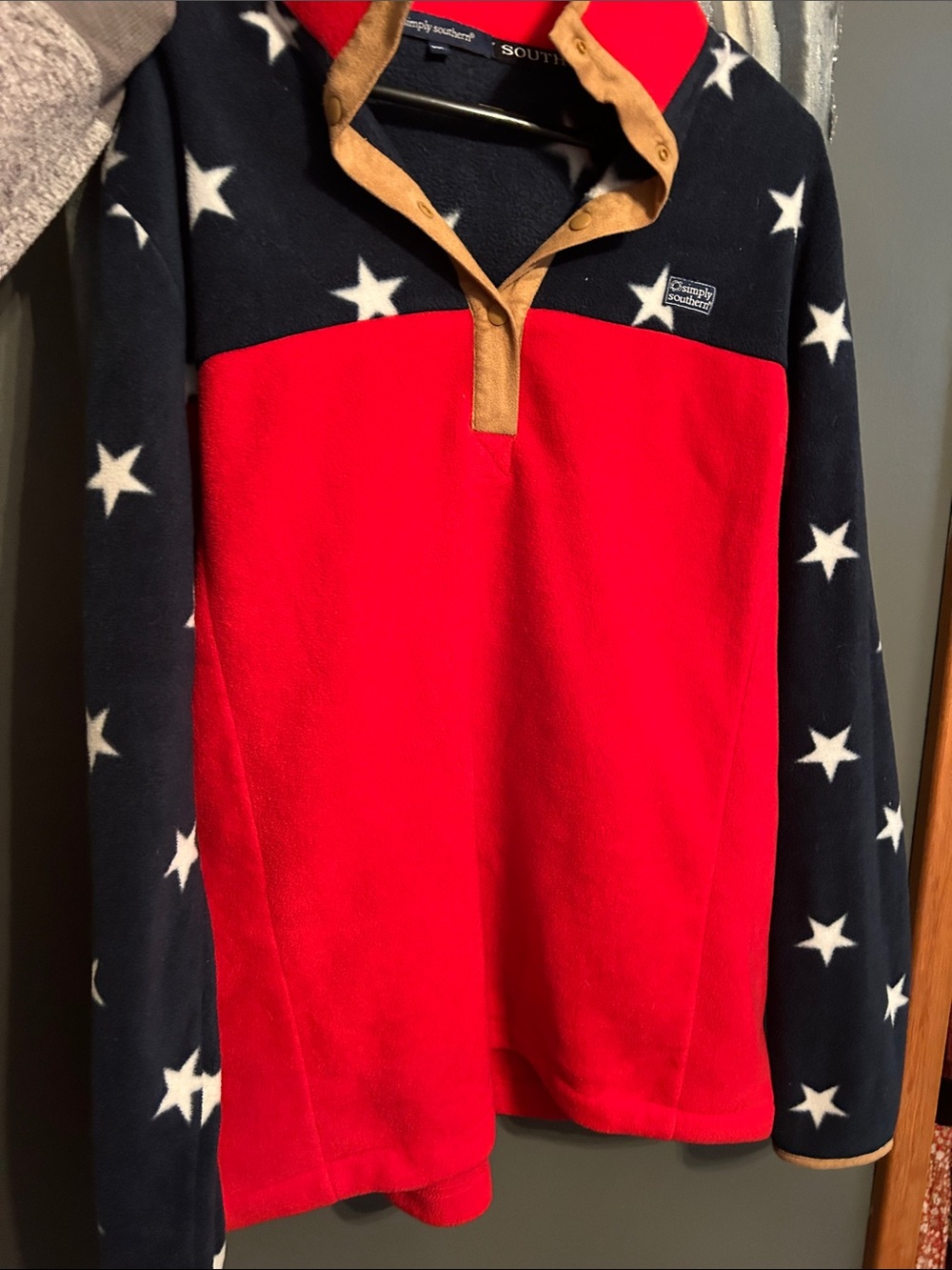 Simply Southern Red and Navy Star Fleece Pullover